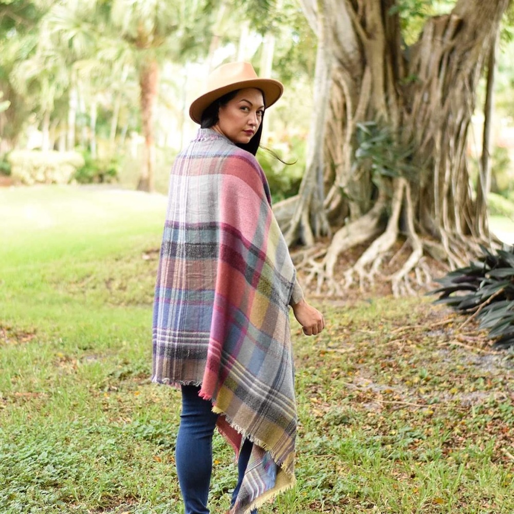 Fuchsia Plaid Ruana - Picture 2 of 3